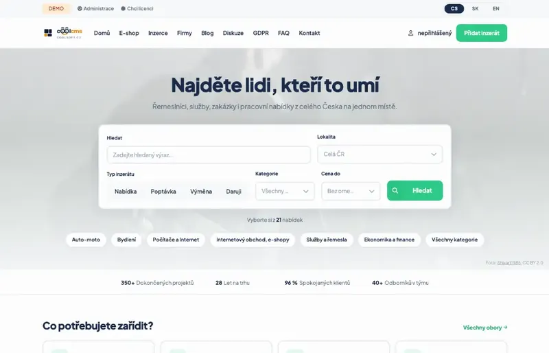 Šablona Služby a poptávky